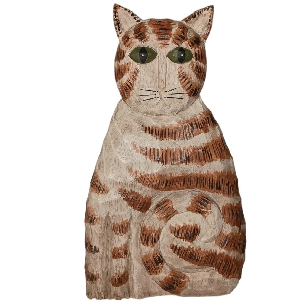 Boyds Collection Wood Carved Calico Cat signed J. Dudley